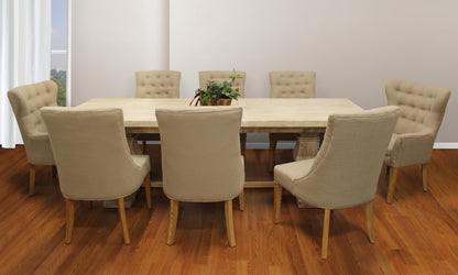 Nine Piece White Solid Wood Dining Set with Eight Chairs HomeRoots