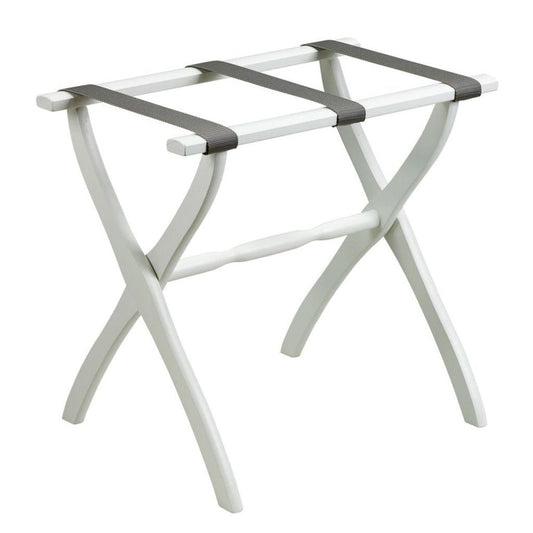 White Folding Luggage Rack With Gray Straps HomeRoots