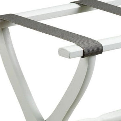 White Folding Luggage Rack With Gray Straps HomeRoots