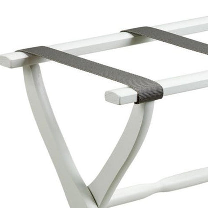 White Folding Luggage Rack With Gray Straps HomeRoots