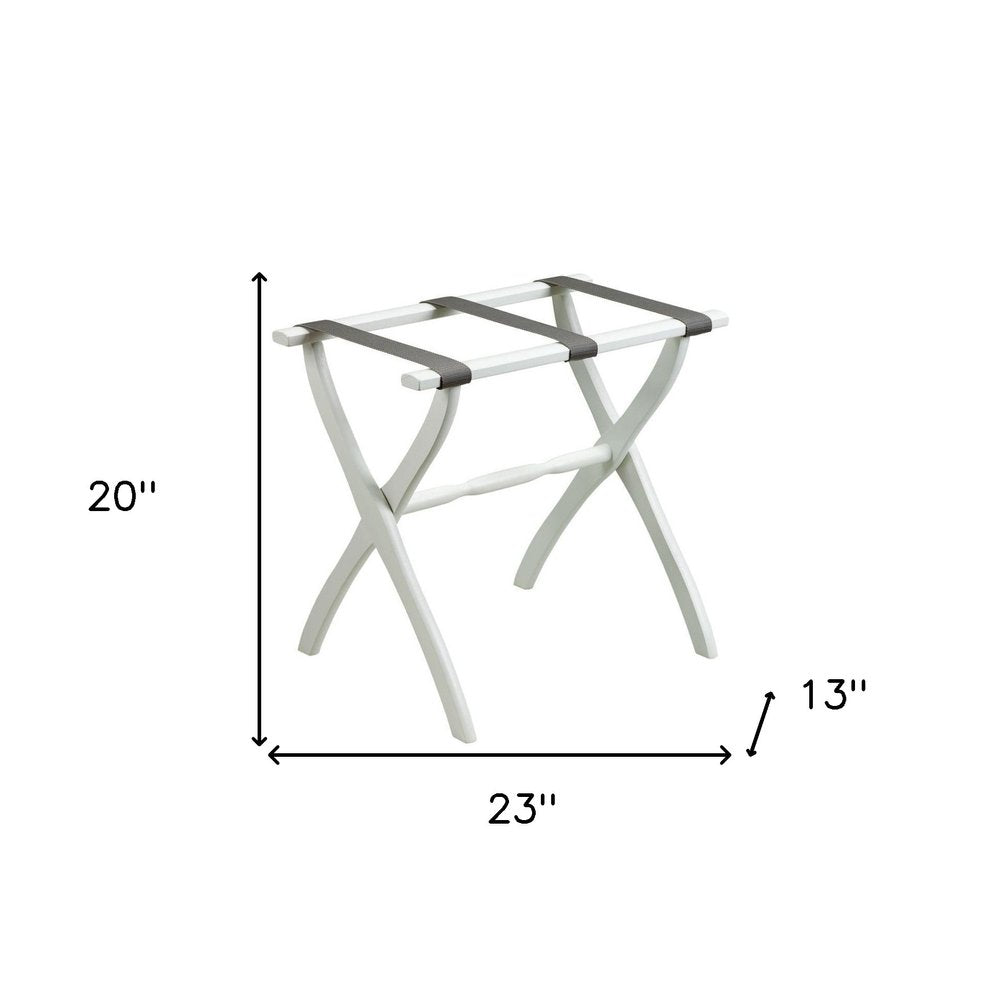 White Folding Luggage Rack With Gray Straps HomeRoots