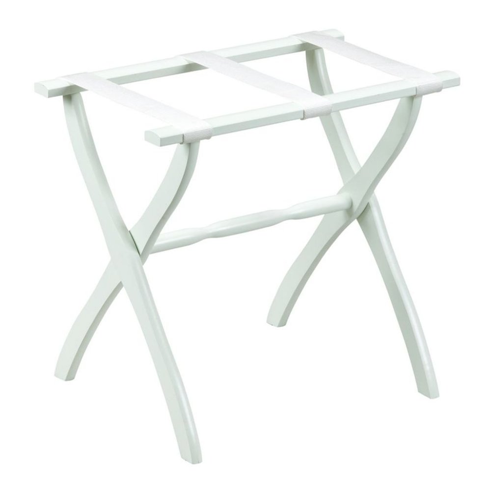 White Folding Luggage Rack With White Straps HomeRoots