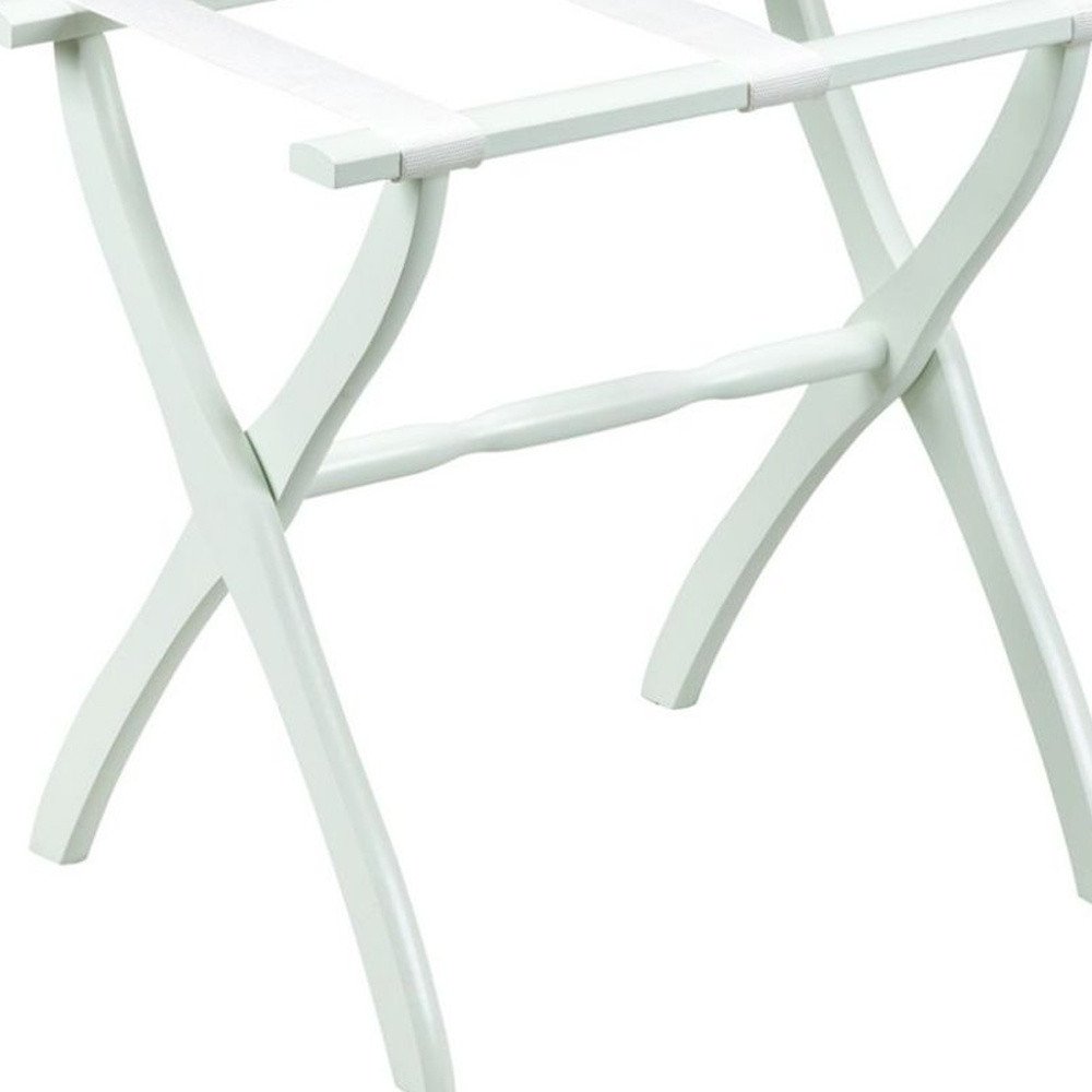 White Folding Luggage Rack With White Straps HomeRoots
