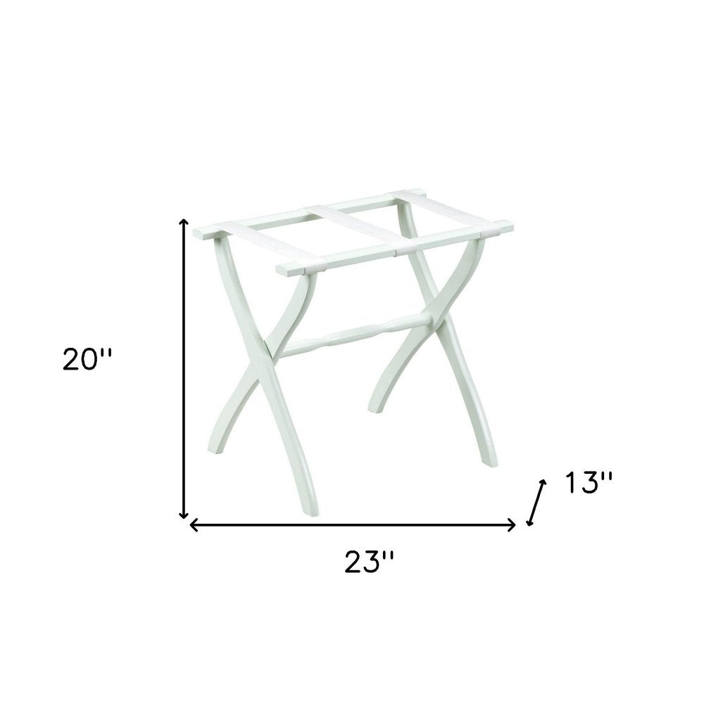 White Folding Luggage Rack With White Straps HomeRoots