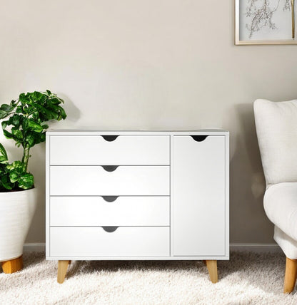 35" White Solid Wood Four Drawer Combo Dresser