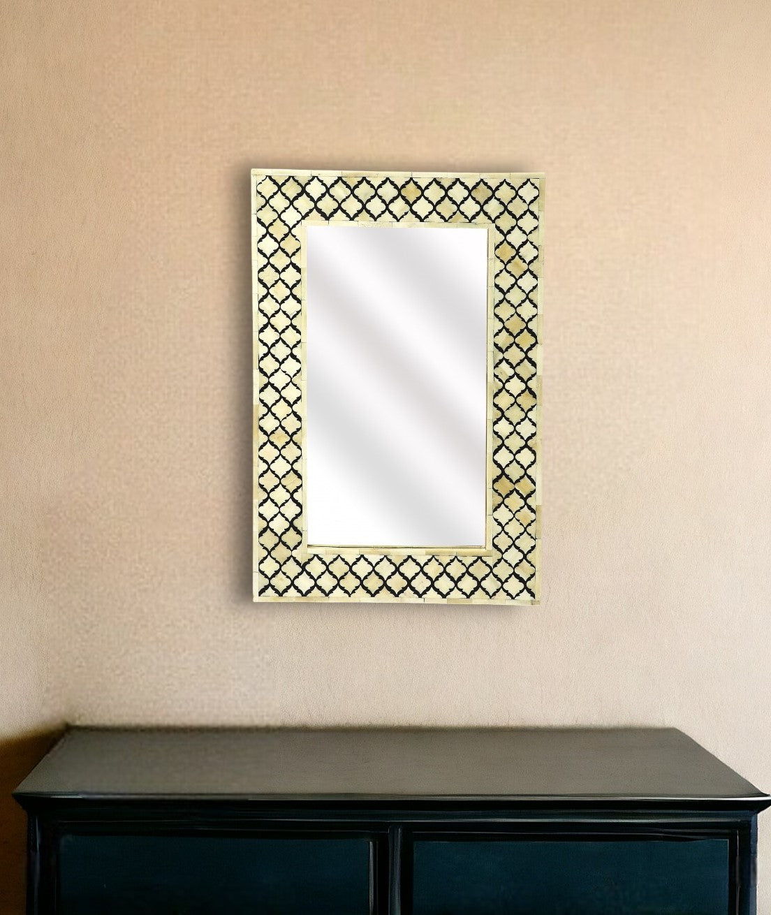 24" Ivory And Black Framed Accent Mirror