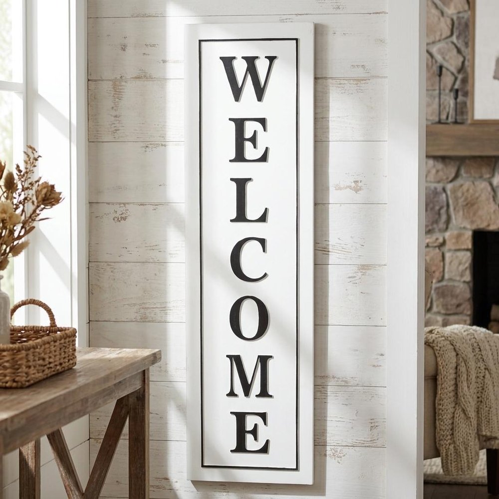 39" X 11" White And Black Welcome Metal Wall Decor — view 5
