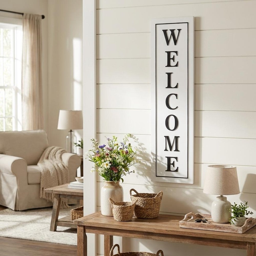 39" X 11" White And Black Welcome Metal Wall Decor — view 6