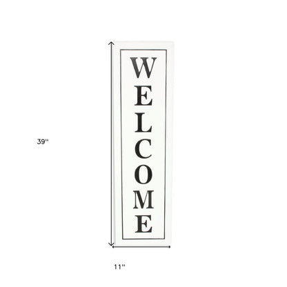 39" X 11" White And Black Welcome Metal Wall Decor