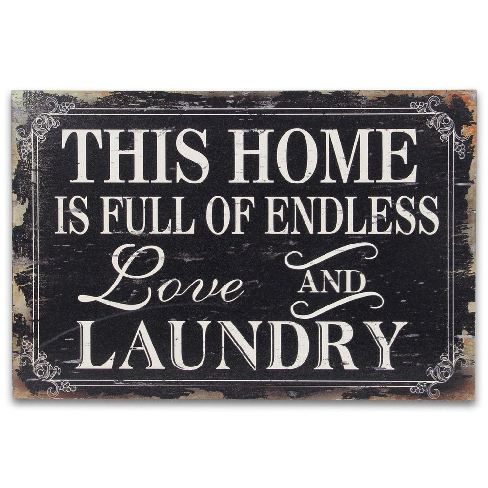 16" X 24" Black and White Endless Love And Laundry Wood Wall Decor — view 1