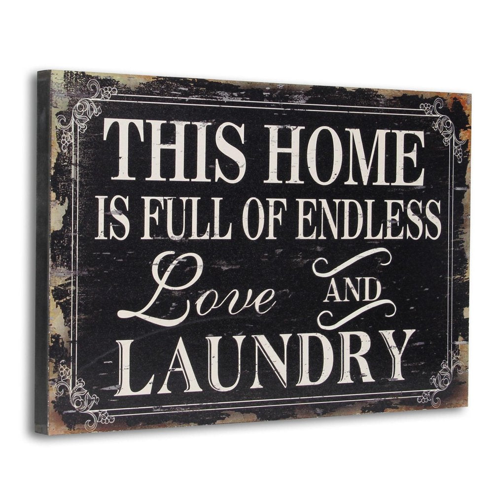 16" X 24" Black and White Endless Love And Laundry Wood Wall Decor — view 2