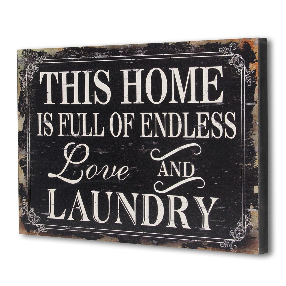 16" X 24" Black and White Endless Love And Laundry Wood Wall Decor — view 3