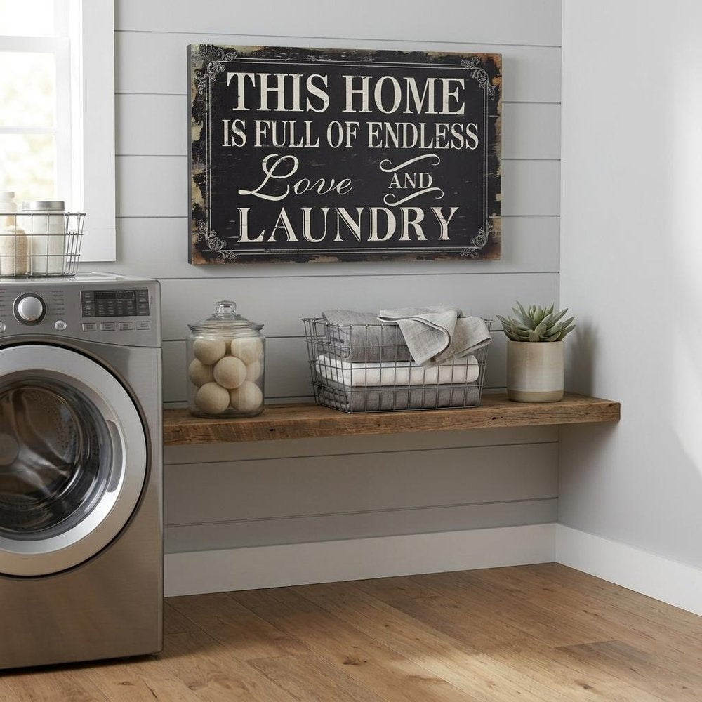 16" X 24" Black and White Endless Love And Laundry Wood Wall Decor — view 5