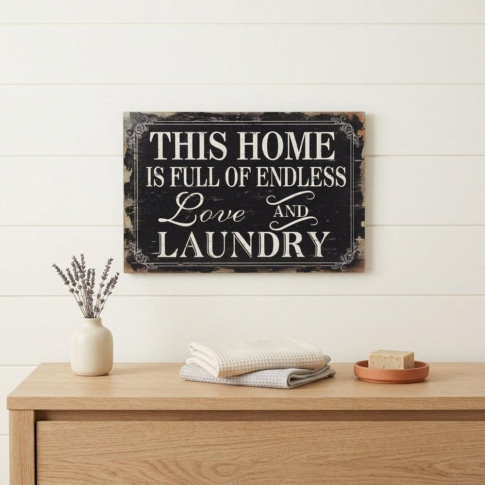 16" X 24" Black and White Endless Love And Laundry Wood Wall Decor — view 6