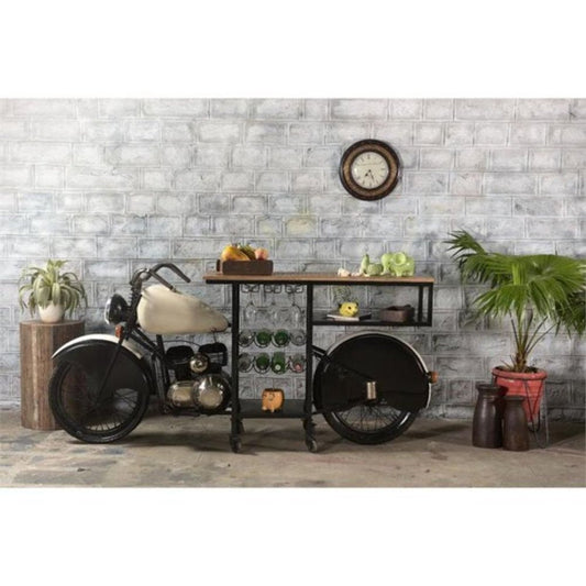 Black and White Metal And Solid Wood Rolling Bar Cart With Wine Storage HomeRoots