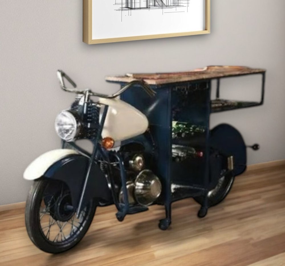 Blue and White Metal And Solid Wood Rolling Bar Cart With Wine Storage HomeRoots