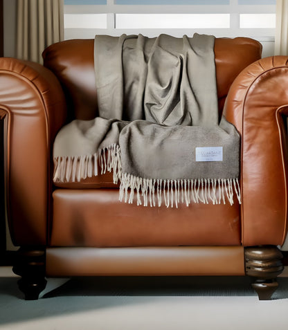 Brown And Ivory Woven Wool Reversable Throw