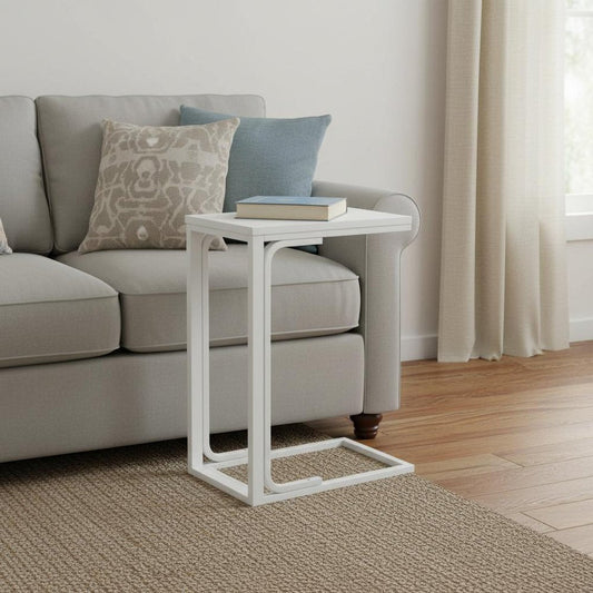 25" White Laminate and Iron End Table