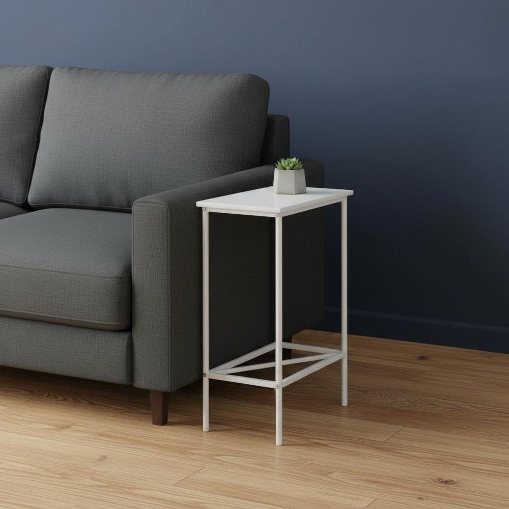 24" White Wood And Metal End Table With Shelf — view 12