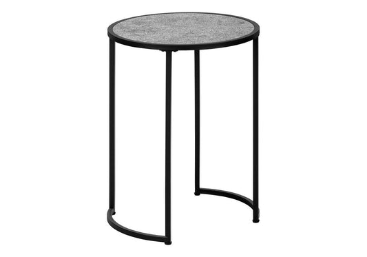 24" Gray And Black Faux Stone And Iron Round Sled End Table
