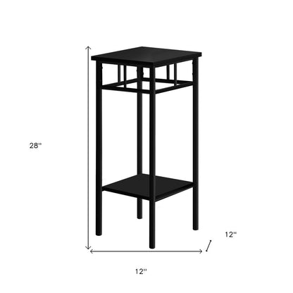 28" Black Wood And Iron Square End Table With Shelf