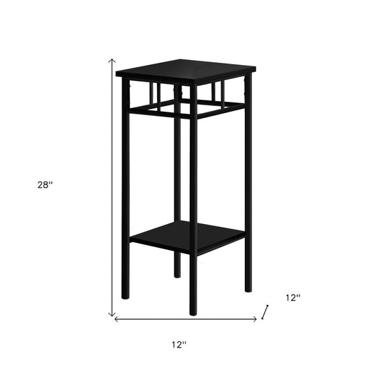 28" Black Wood And Iron Square End Table With Shelf
