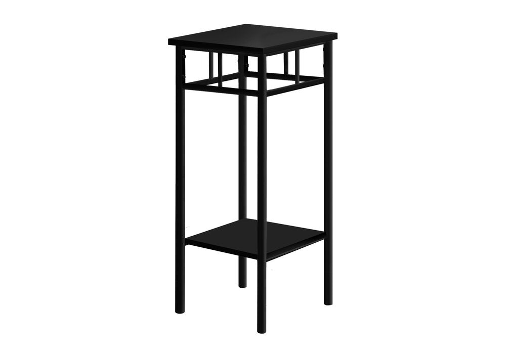 28" Black Wood And Iron Square End Table With Shelf