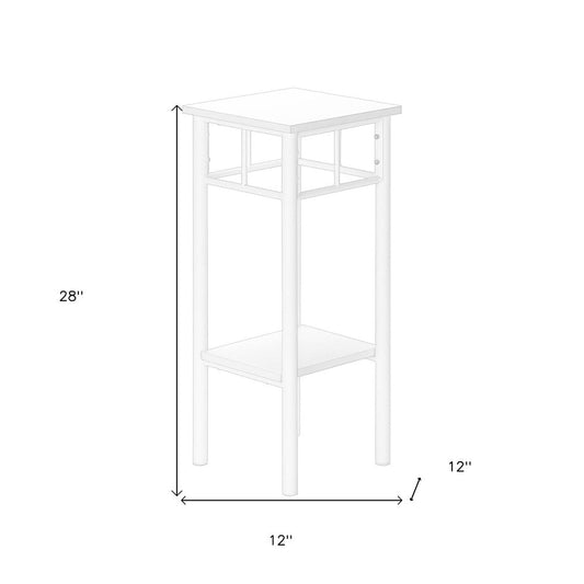 28" White Wood And Iron Square End Table With Shelf