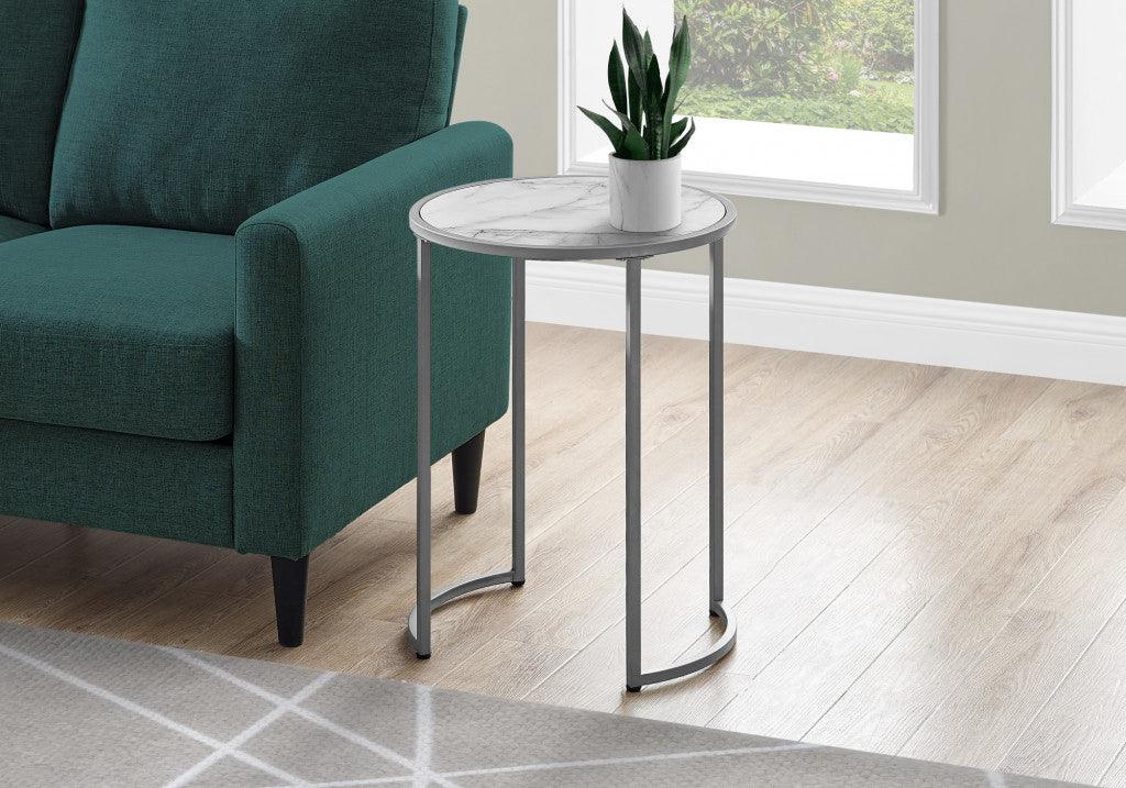 24" Silver And White Round End Table - FurniFindUSA