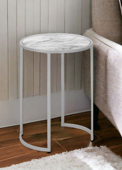 24" Silver And White Round End Table