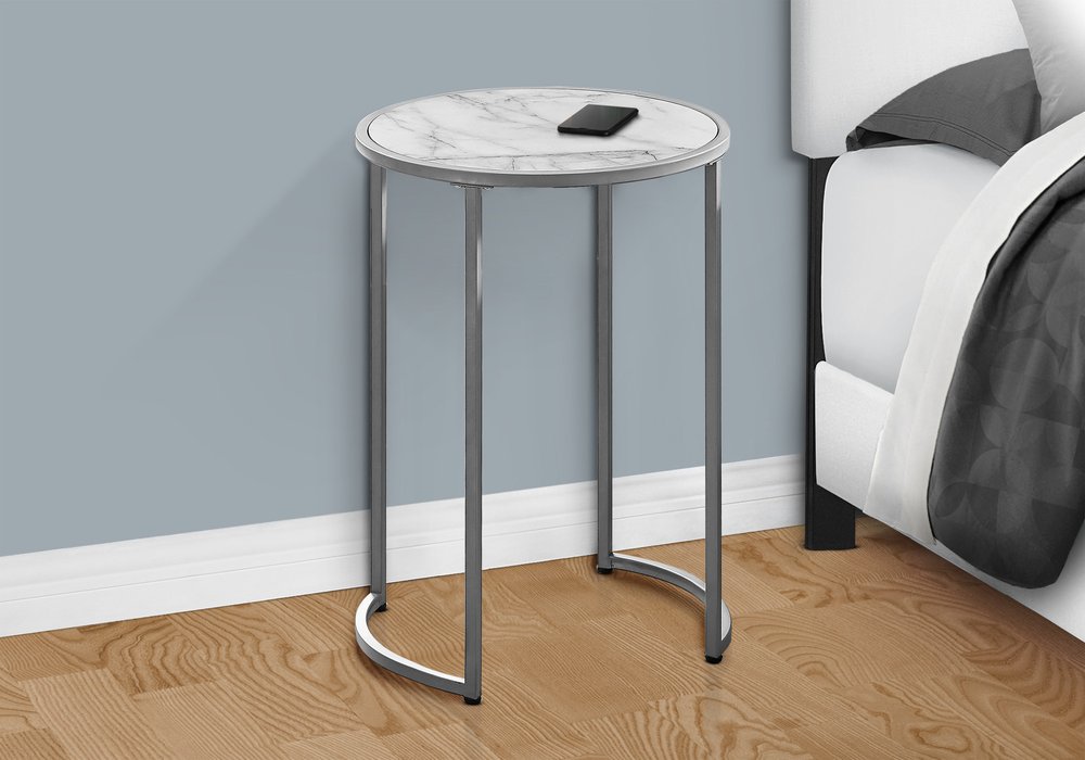 24" Silver And White Round End Table HomeRoots