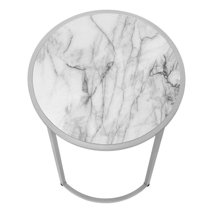 24" Silver And White Round End Table HomeRoots