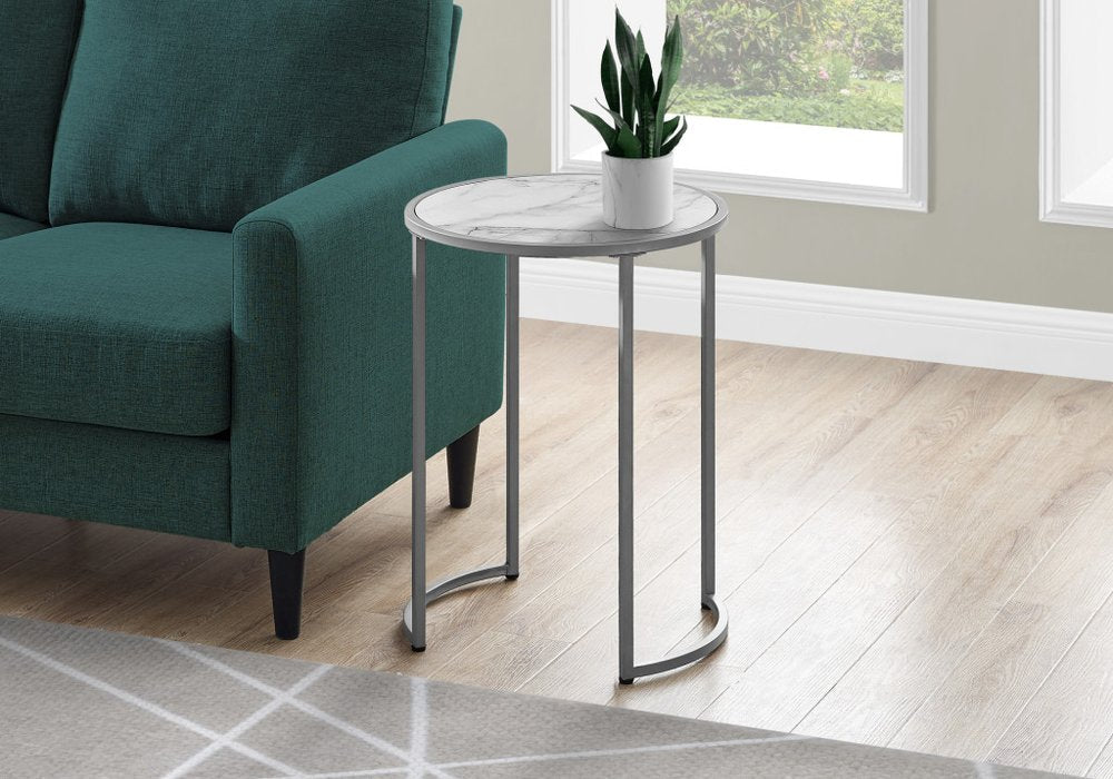 24" Silver And White Round End Table HomeRoots