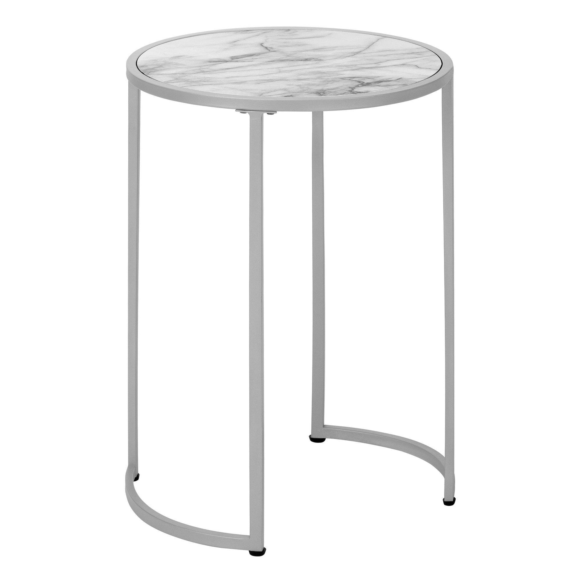 24" Silver And White Round End Table - FurniFindUSA