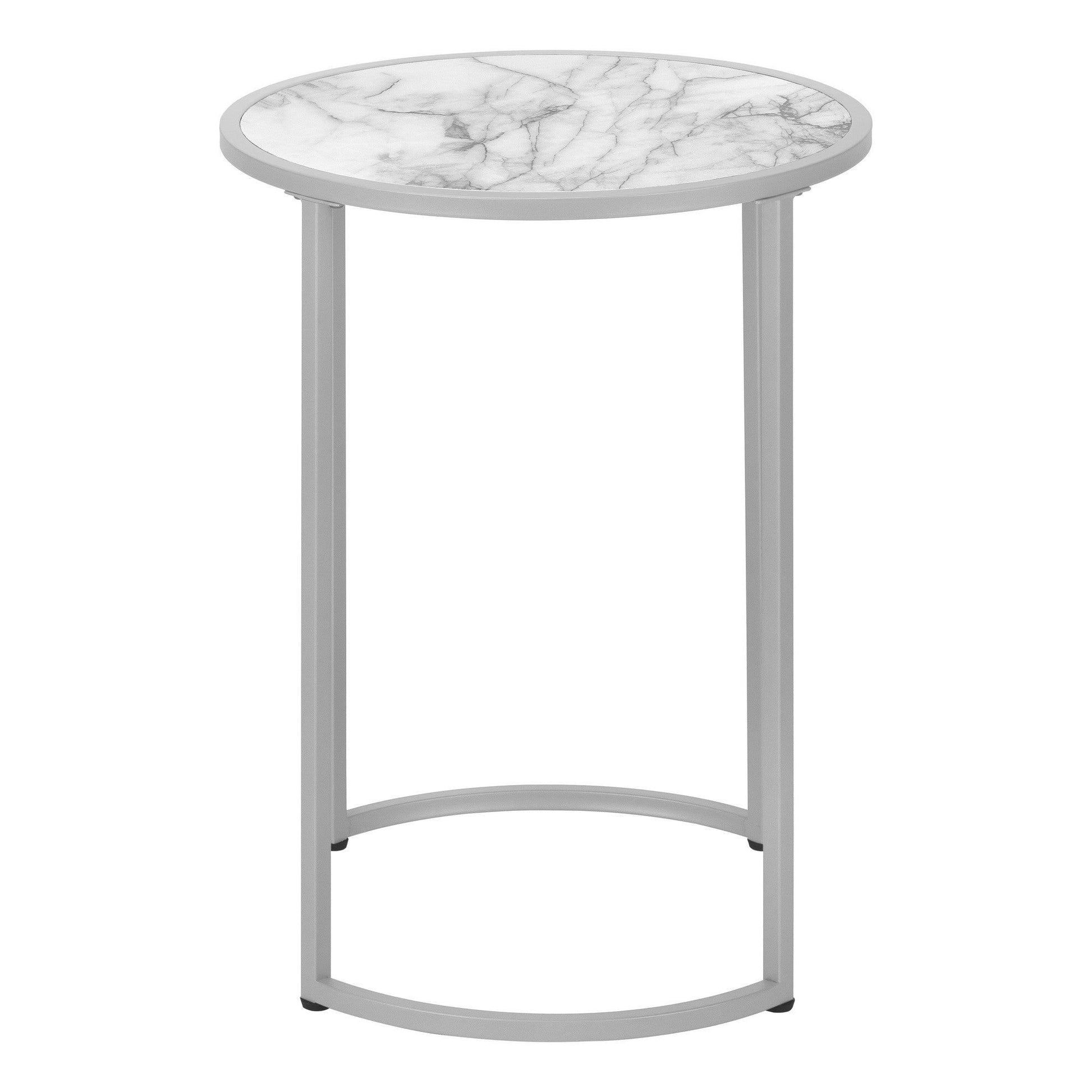 24" Silver And White Round End Table - FurniFindUSA