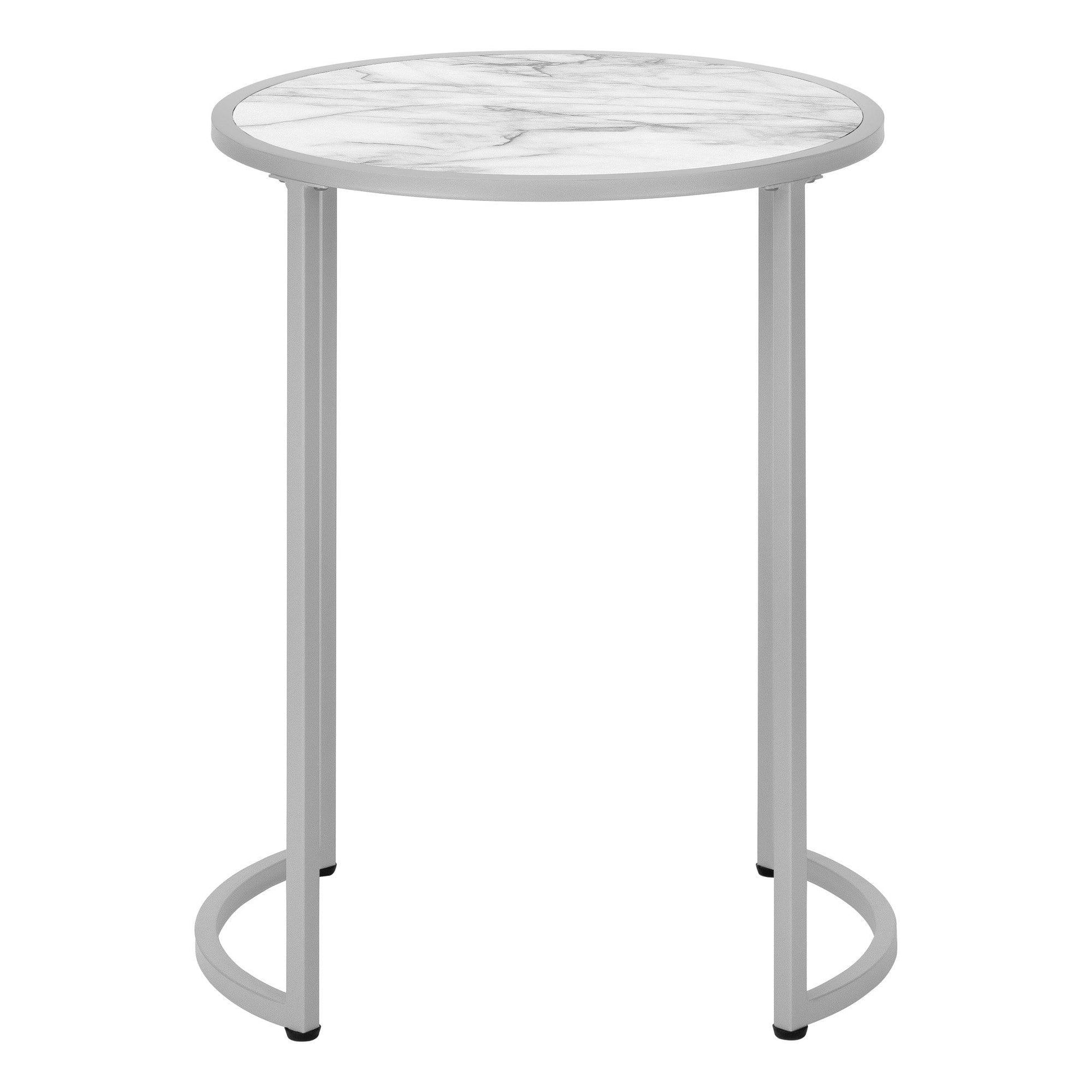 24" Silver And White Round End Table - FurniFindUSA