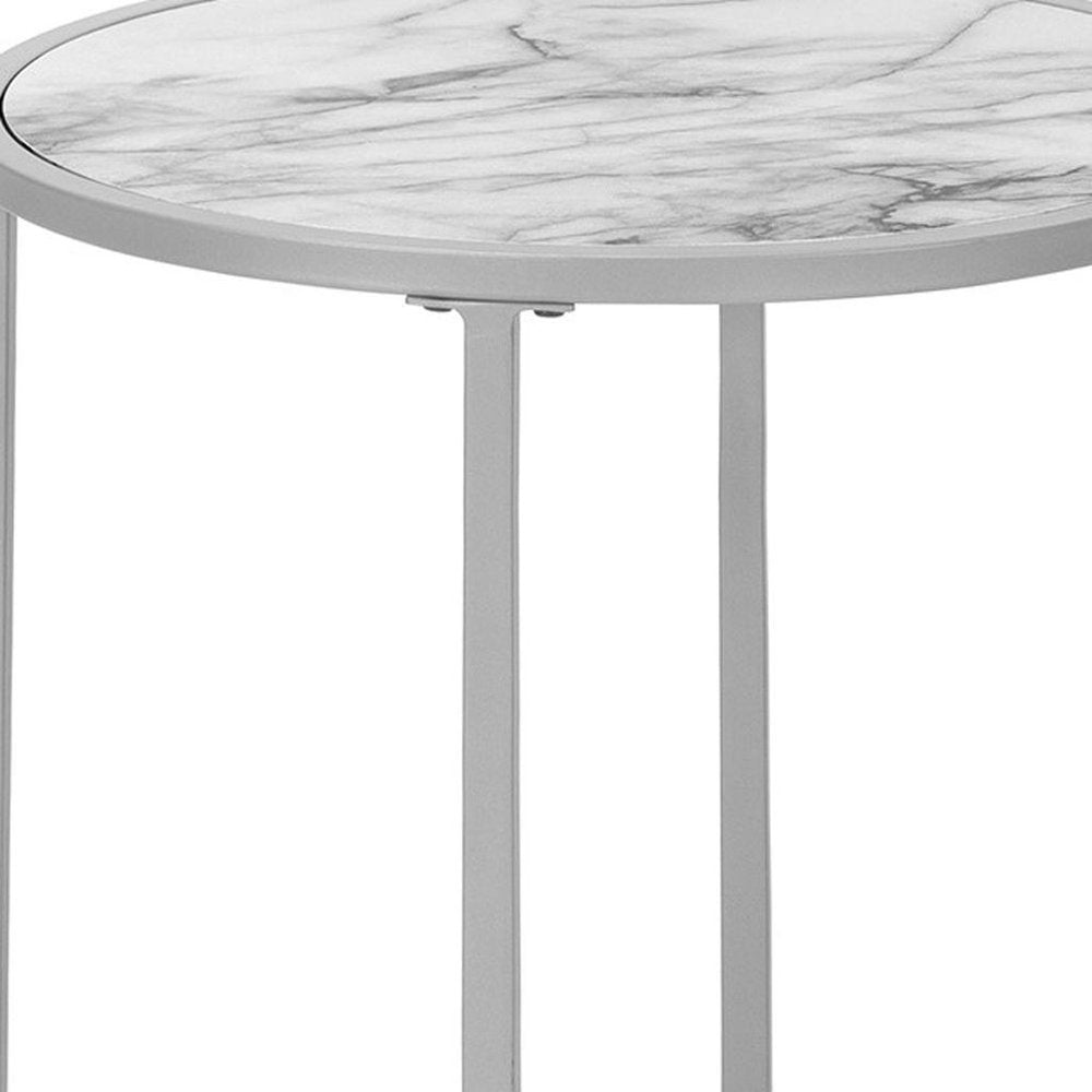 24" Silver And White Round End Table HomeRoots