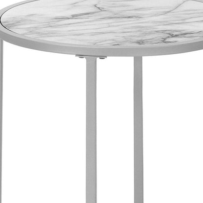 24" Silver And White Round End Table HomeRoots