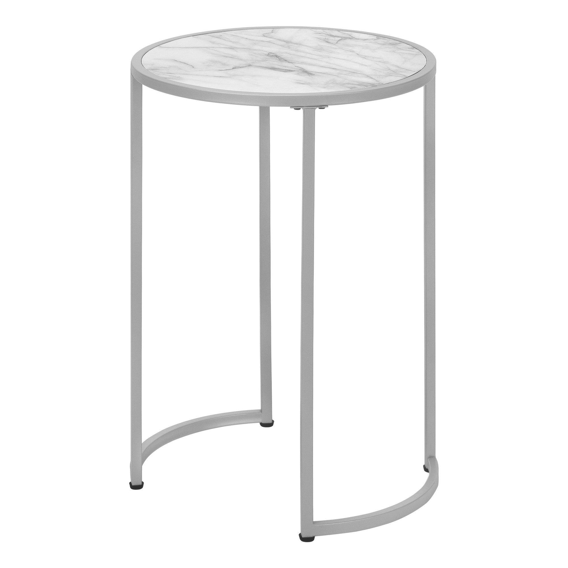 24" Silver And White Round End Table - FurniFindUSA