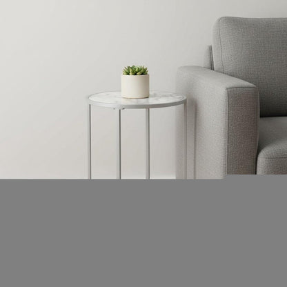 24" Silver And White Round End Table HomeRoots
