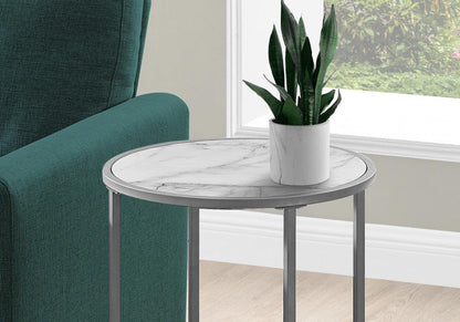 24" Silver And White Round End Table - FurniFindUSA