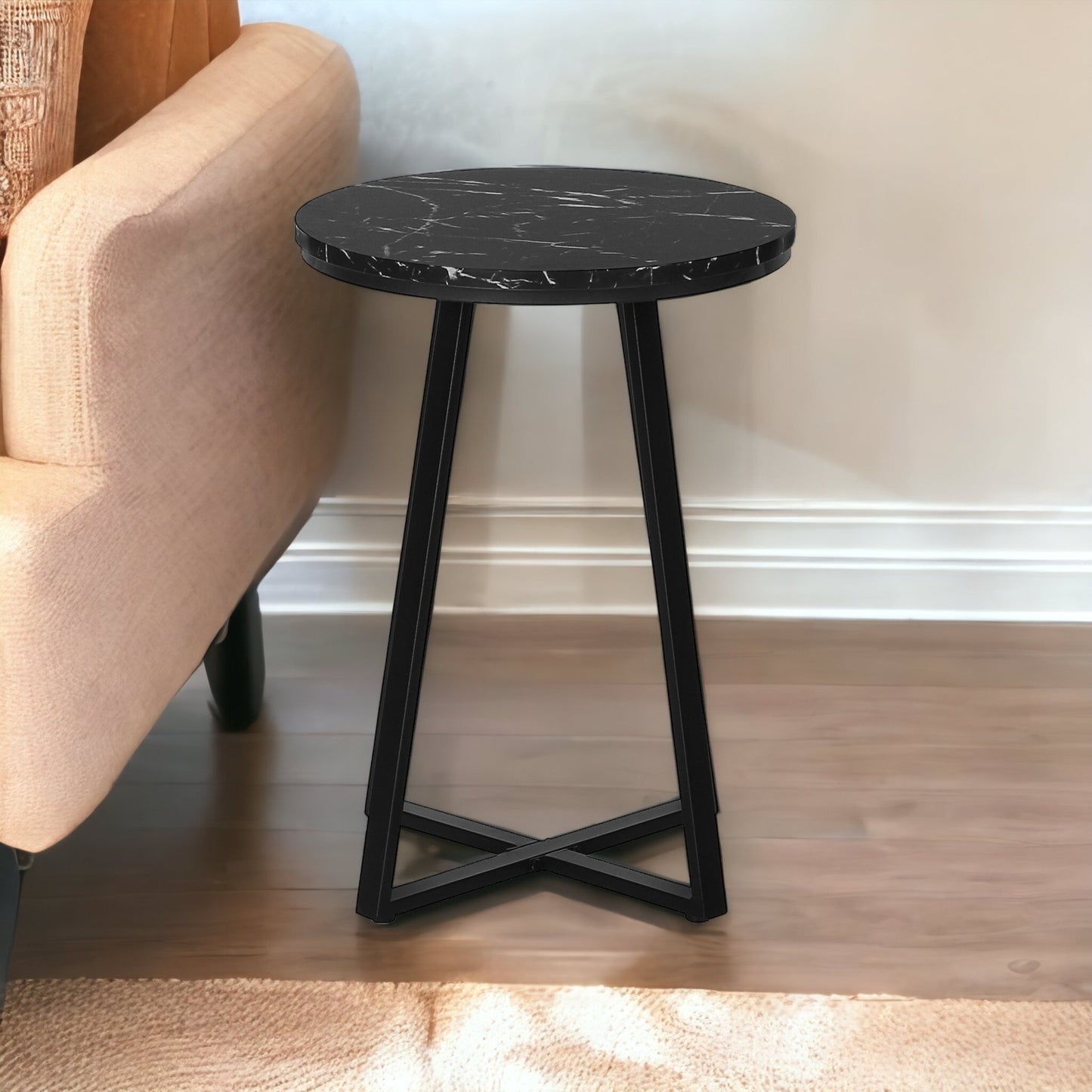 22" Black Round End Table