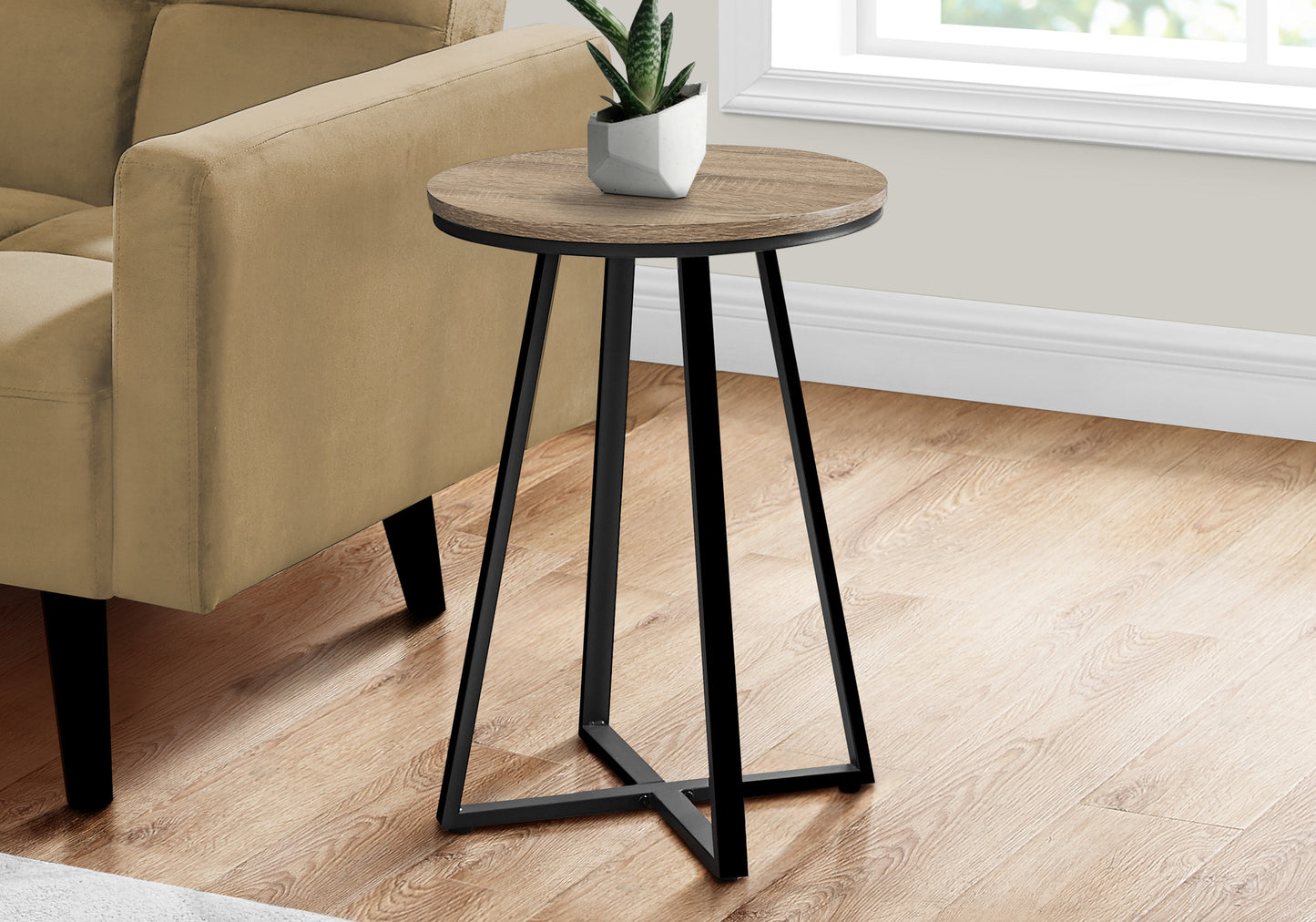 22" Black And Deep Taupe Round End Table