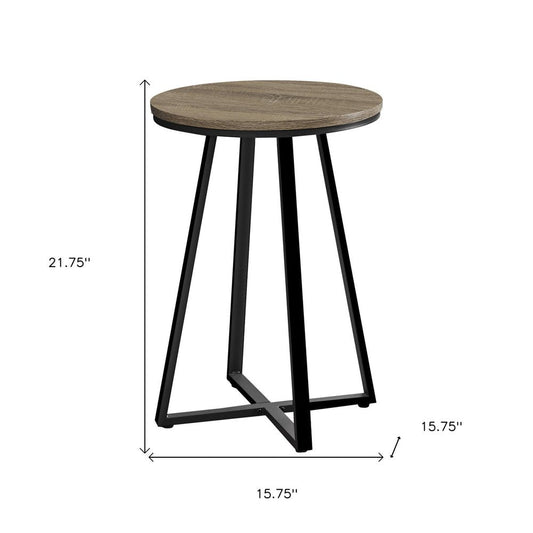 22" Taupe And Black Wood And Iron Round Cross Legs End Table