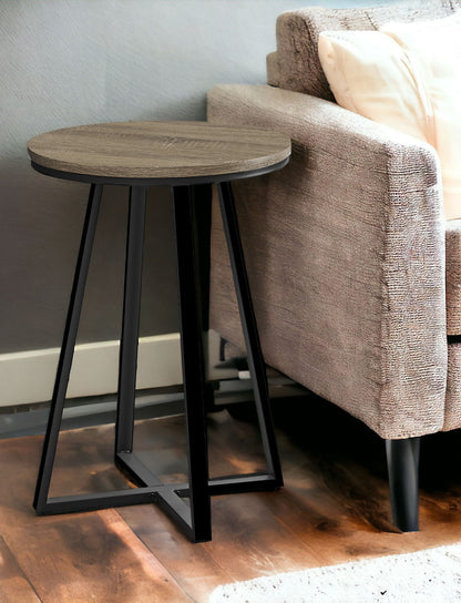 22" Black And Deep Taupe Round End Table