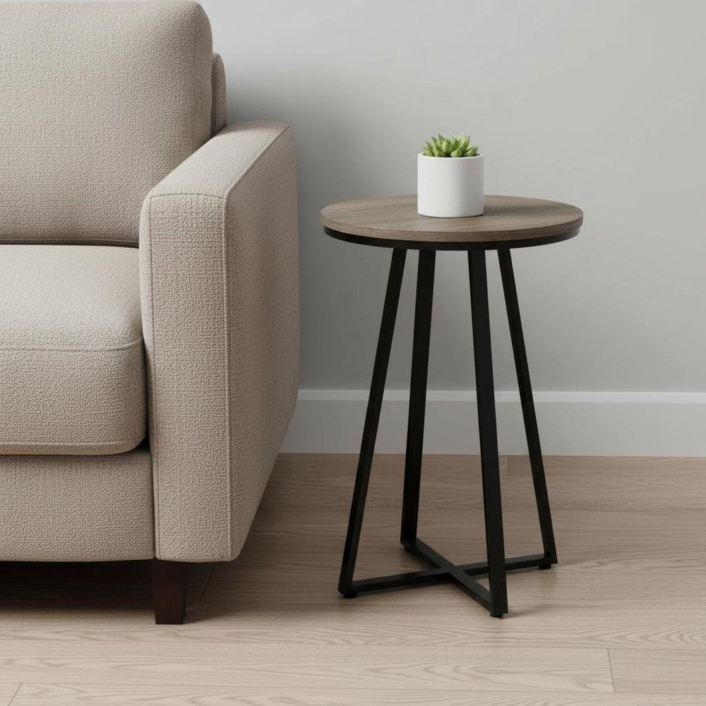 22" Black And Deep Taupe Round End Table HomeRoots