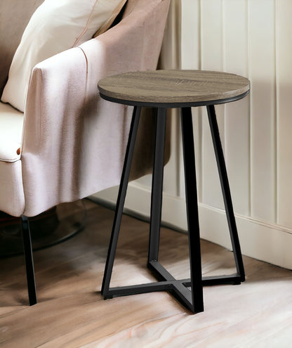 22" Black And Deep Taupe Round End Table