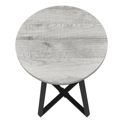 22" Gray And Black Wood And Iron Round Cross Legs End Table