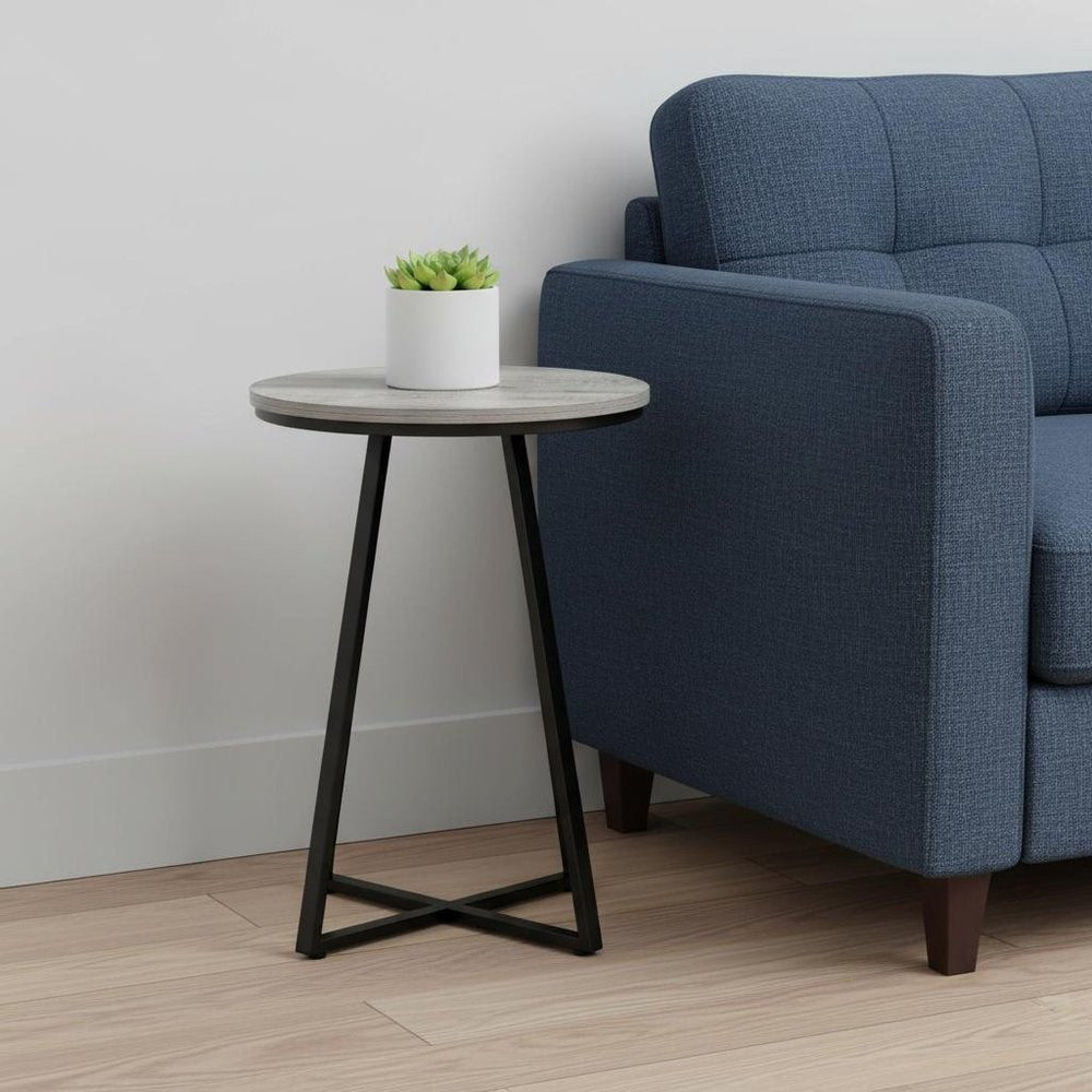 22" Black And Gray Round End Table HomeRoots
