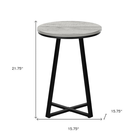 22" Gray And Black Wood And Iron Round Cross Legs End Table